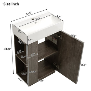 English Elm [video]21.6" Freestanding Bathroom Vanity Ceramic Sink Wavy Door Mdf Cabinet Small Bath Dark Grey N729P285503G
