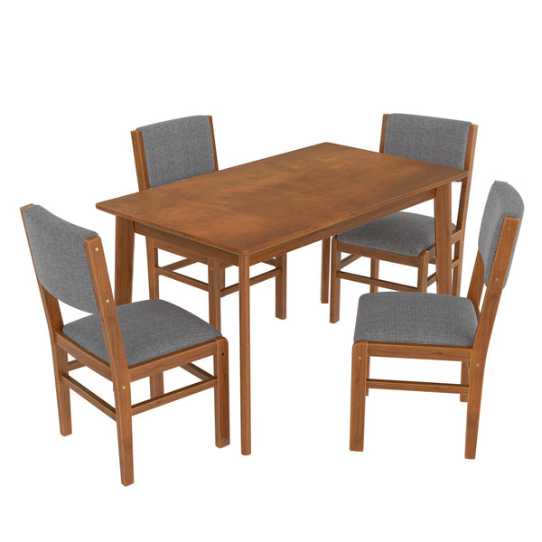 English Elm 5-Piece Counter Height Dining Set with Faux Marble Top and Upholstered Seats, Mid-Century Pub Charm Brown+Gray N752S000017D