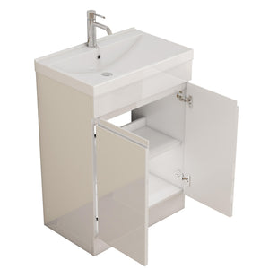 English Elm 24-Inch Bathroom Vanity With Integrated Sink & Mirror, Modern Handle-Free Design, Soft-Close Doors & Storage W3151S00057