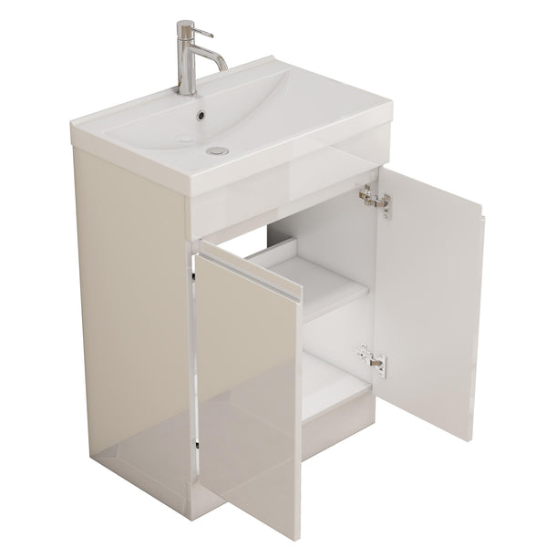 English Elm 24-Inch Bathroom Vanity With Integrated Sink & Mirror, Modern Handle-Free Design, Soft-Close Doors & Storage W3151S00057