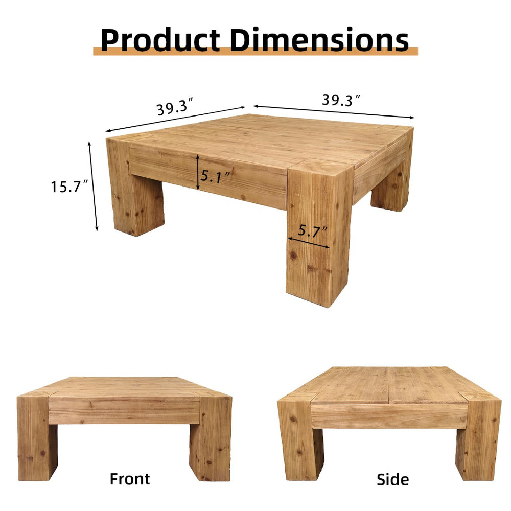 English Elm Coffee Table Solid Wood Square Low Profile Wabi-sabi Living Room Natural Grain W3306P404635