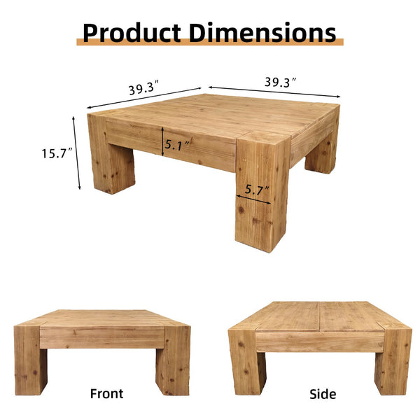 English Elm Coffee Table Solid Wood Square Low Profile Wabi-sabi Living Room Natural Grain W3306P404635