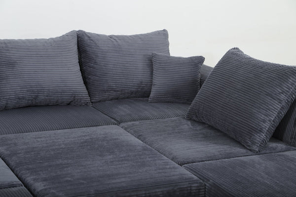 English Elm 8-Piece Modular U-Shaped Sectional Sofa with Oversized Chaise and Bed, Corduroy Luxury, No Assembly Needed Grey W3163S00041