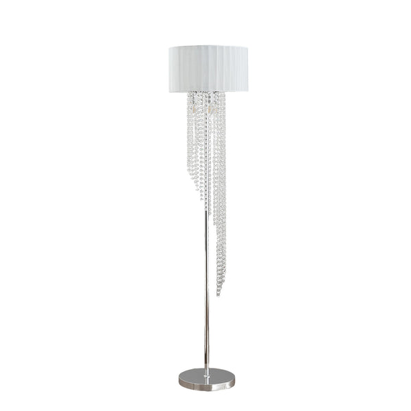 English Elm 65.75"H Sheer White Drum Shade Floor Lamp with Cascade Crystal Raindrops, Chrome Metal Elegance for Living Room Silver+White B072P220160