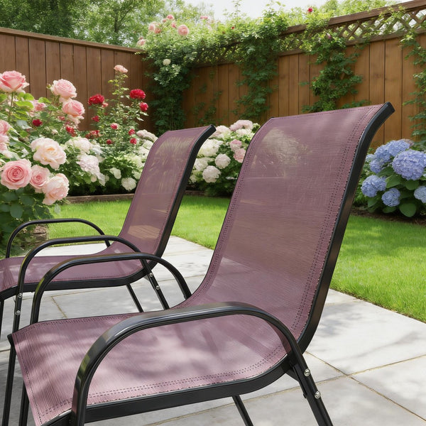 English Elm Stackable Outdoor Dining Chairs Set of 4 Mesh Back Patio Seating with Steel Frame T3971P444980