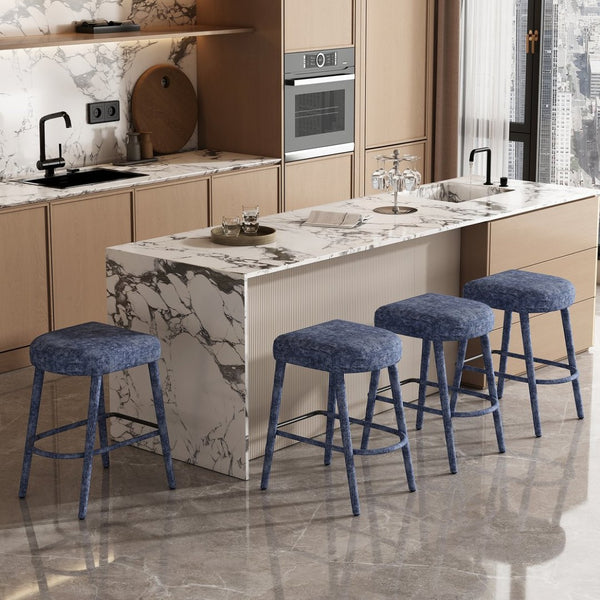 English Elm Backless Blue Fabric Upholstered Counter Stools Set of Two with Padded Seat Footrest Light Blue W5096P400664