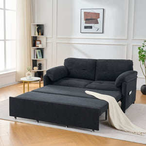English Elm (old: W3163p269700) Convertible Chenille Sleeper Loveseat with Queen Pullout and Rolling Casters Black W3163S00100