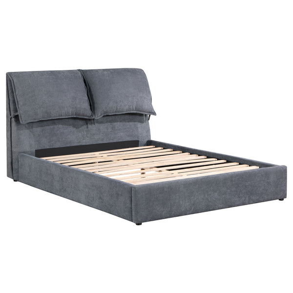 English Elm Brewster Charcoal Grey Velvet Queen Platform Bed With Luxurious Pillows For Modern Elegance B062S01245