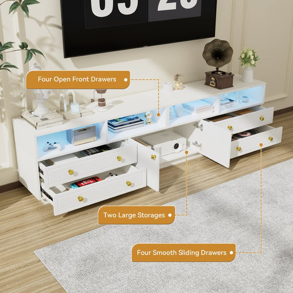 English Elm Tv Stand with Rgb Led Lighting High Gloss Entertainment Center for Large Living Rooms White T3773P416494