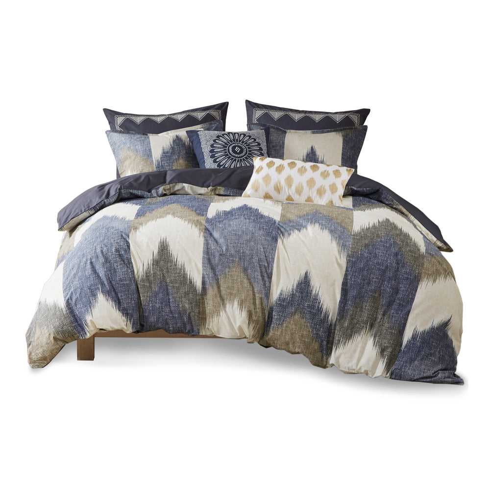 English Elm King/Cal Alpine 3-Piece Duvet Cover Mini Set — 200TC Cotton Ikat Chevron, OEKO-TEX, Antimicrobial Protection B03596514