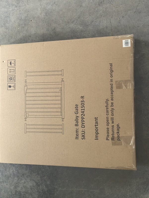 English Elm 29.5-45.3" Wide Baby Gate for Stairs — Pressure Mounted No-Drill Walk-Through Safety Gate, White, Sturdy Steel Locks W808P255665