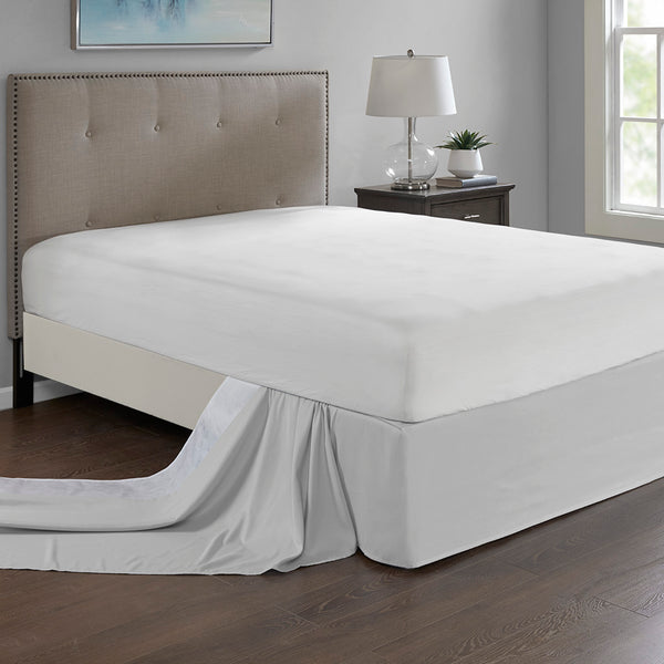JLA Home Madison Park - Wrap Around Adjustable Bedskirt with 26" Drop, Non-Slip Band, Wrinkle-Resistant Fit for Neat Beds Grey MP11-5366