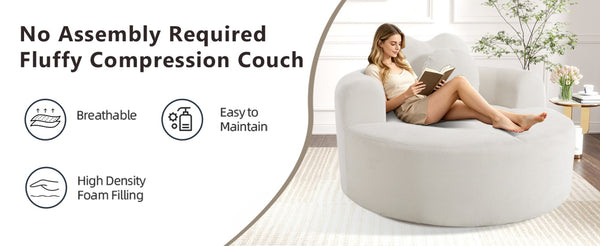 English Elm Round Cloud Sofa Bed Waffle Fabric Memory Foam Convertible Couch for Small Space Living Beige W3224P491994