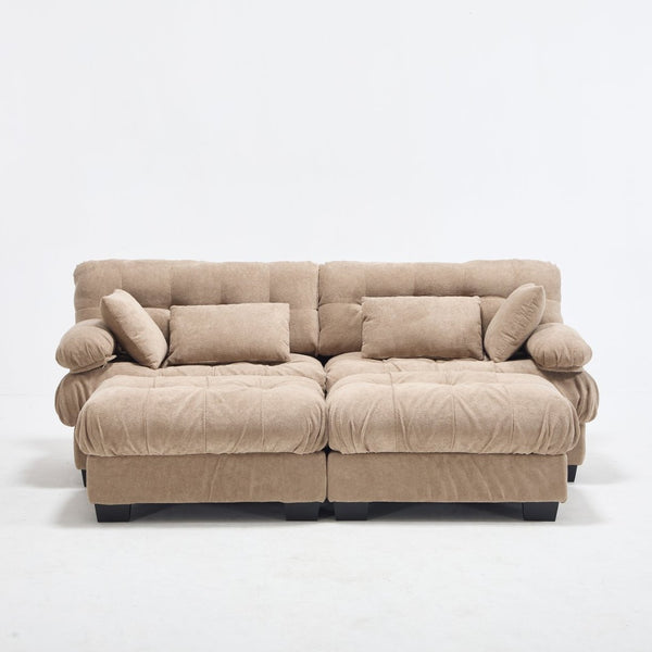 English Elm U Shaped Modular Sectional Sofa Flannelette Cloud Couch Deep Seat Plush Living Room Light Brown W2120S00026