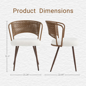 English Elm Wicker Rattan Wingback Dining Chairs Set of Two with Velvet Cushion and Metal Legs Beige,Dark Walnut W3590P453803