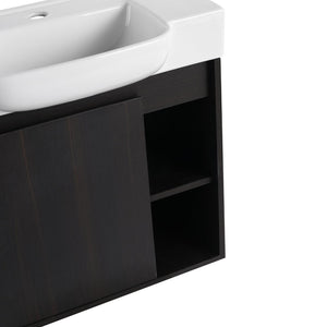 English Elm 24'' Floating Wall Mounted Bathroom Vanity with Ceramic Sink and Soft Close Cabinet Dark Oak W999P426634