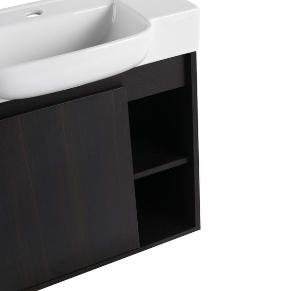 English Elm 24'' Floating Wall Mounted Bathroom Vanity with Ceramic Sink and Soft Close Cabinet Dark Oak W999P426634