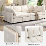 English Elm 103" Sectional Sofa Couch Sofa Bed U-Shaped Sofa With Two Movable Ottoman and Three Usb Ports For Living Room, Beige