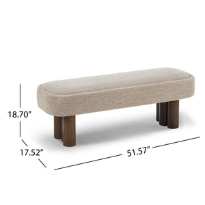 English Elm Indoor Boucle Upholstered Bench with Walnut Legs Textured Khaki Dining Seating N779P390675K