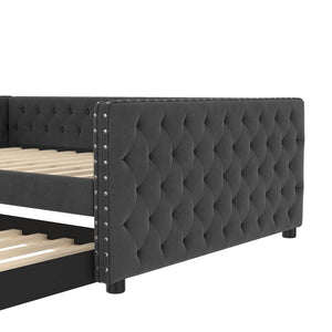 English Elm Full Size Daybed With Twin Trundle, Elegant Upholstered Sofa Bed, Button Tufted Gray Design W1580S00081