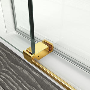 English Elm 56" Frameless Sliding Shower Door Tempered Glass Soft Close Matte Hardware Alcove Fit Gold+Glass W1920P385328