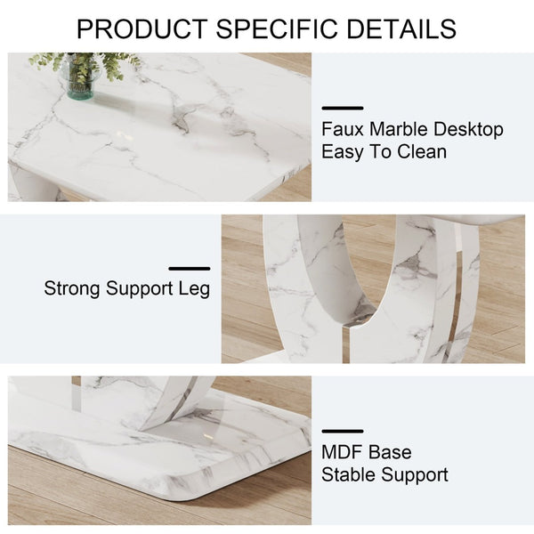 English Elm Table And Chair Set - Modern Marble Pattern Mdf Dining Table With 4 Light Gray Pu Chairs, Stylish Design W1151S02187-GIGA