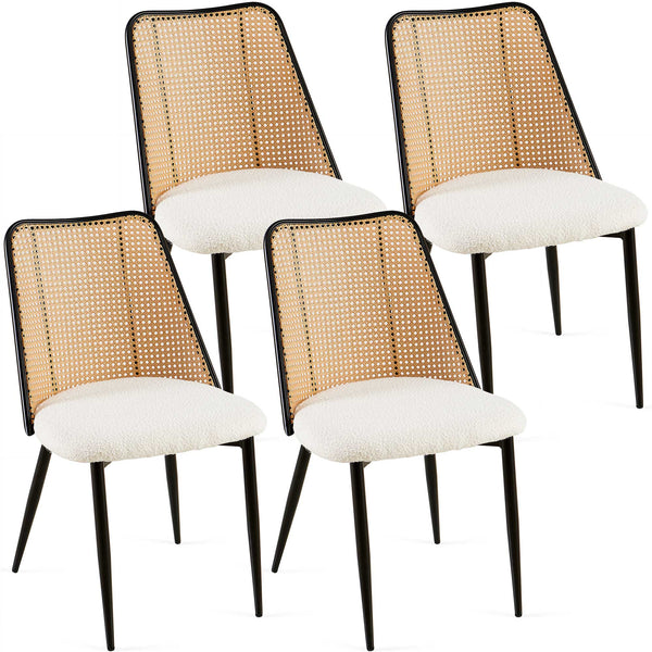 English Elm Off White Rattan Dining Chairs Set Of 4 - Stylish Boucle Design With Cane Back For Modern Spaces W1164P218673