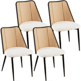 English Elm Off White Rattan Dining Chairs Set Of 4,Boucle Chairs With Natural Cane Back, Upholstered Dining Room Kitchen Chair For Dining Room Kitchen, Living Room