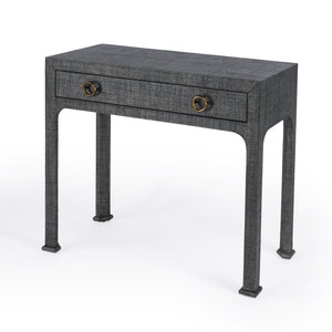 Butler Specialty Chatham Raffia Console Table – Elegant Woven Design With Brass Pulls For Stylish Home Decor Enhancement Charcoal Gmelina Arborea Wood,Mdf,Maple Veneer,Raffia,Aluminum 9146420-butler
