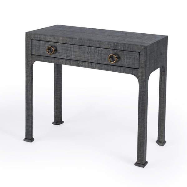 Butler Specialty Chatham Raffia Console Table – Elegant Woven Design With Brass Pulls For Stylish Home Decor Enhancement Charcoal Gmelina Arborea Wood,Mdf,Maple Veneer,Raffia,Aluminum 9146420-butler