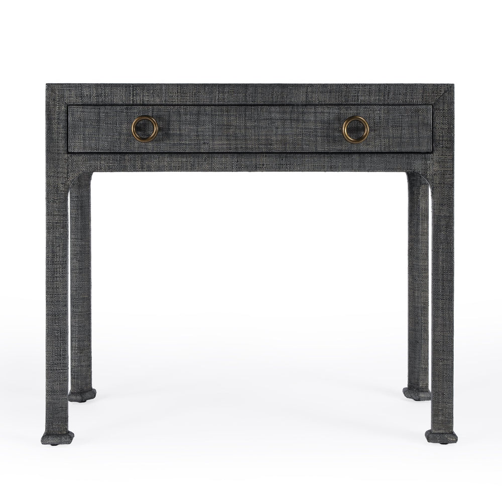 Butler Specialty Chatham Raffia Console Table – Elegant Woven Design With Brass Pulls For Stylish Home Decor Enhancement Charcoal Gmelina Arborea Wood,Mdf,Maple Veneer,Raffia,Aluminum 9146420-butler