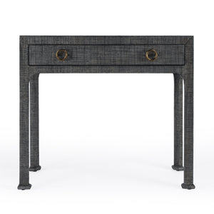 Butler Specialty Chatham Raffia Console Table – Elegant Woven Design With Brass Pulls For Stylish Home Decor Enhancement Charcoal Gmelina Arborea Wood,Mdf,Maple Veneer,Raffia,Aluminum 9146420-butler