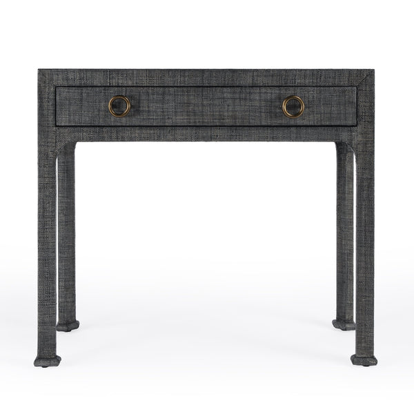 Butler Specialty Chatham Raffia Console Table – Elegant Woven Design With Brass Pulls For Stylish Home Decor Enhancement Charcoal Gmelina Arborea Wood,Mdf,Maple Veneer,Raffia,Aluminum 9146420-butler