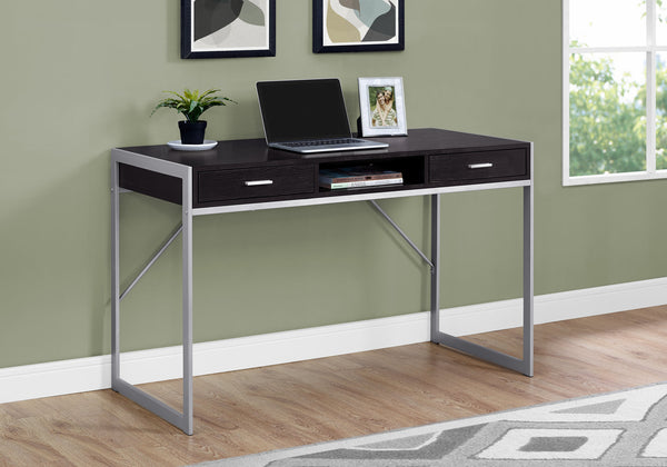 English Elm Computer Desk with 2 Push-Drawers, Open Shelves & Black Metal Legs — Compact Modern Workstation Espresso 50 L x 25 W x 5 H B2710P219718