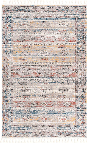 Unique Loom Aramis Tal Machine Made Tribal Rug Multi, Black/Blue/Orange/Rust Red/Ivory 5' 3" x 8' 0"