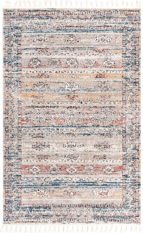 Unique Loom Aramis Tal Machine Made Tribal Rug Multi, Black/Blue/Orange/Rust Red/Ivory 5' 3" x 8' 0"