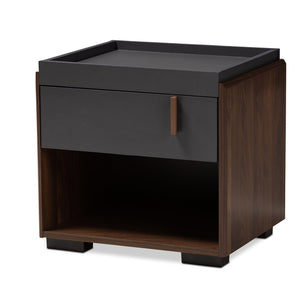 Baxton Studio Baxton Studio Rikke Modern Two-Tone Nightstand with Drawer, Open Shelf & Sleek Metal Handle Design BR3NT304-Columbia/Dark Grey-NS