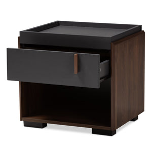 Baxton Studio Baxton Studio Rikke Modern Two-Tone Nightstand with Drawer, Open Shelf & Sleek Metal Handle Design BR3NT304-Columbia/Dark Grey-NS
