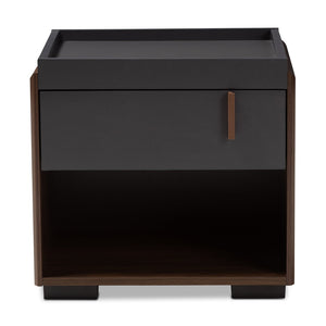 Baxton Studio Baxton Studio Rikke Modern Two-Tone Nightstand with Drawer, Open Shelf & Sleek Metal Handle Design BR3NT304-Columbia/Dark Grey-NS