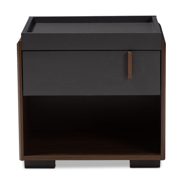 Baxton Studio Baxton Studio Rikke Modern Two-Tone Nightstand with Drawer, Open Shelf & Sleek Metal Handle Design BR3NT304-Columbia/Dark Grey-NS