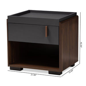 Baxton Studio Baxton Studio Rikke Modern Two-Tone Nightstand with Drawer, Open Shelf & Sleek Metal Handle Design BR3NT304-Columbia/Dark Grey-NS