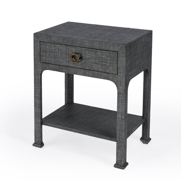 Butler Specialty Chatham Raffia Nightstand - Chic Woven Design With Sliding Drawer And Stylish Display Shelf For Home Charcoal Gmelina Arborea Wood,Mdf,Maple Veneer,Raffia,Aluminum 9147420-butler