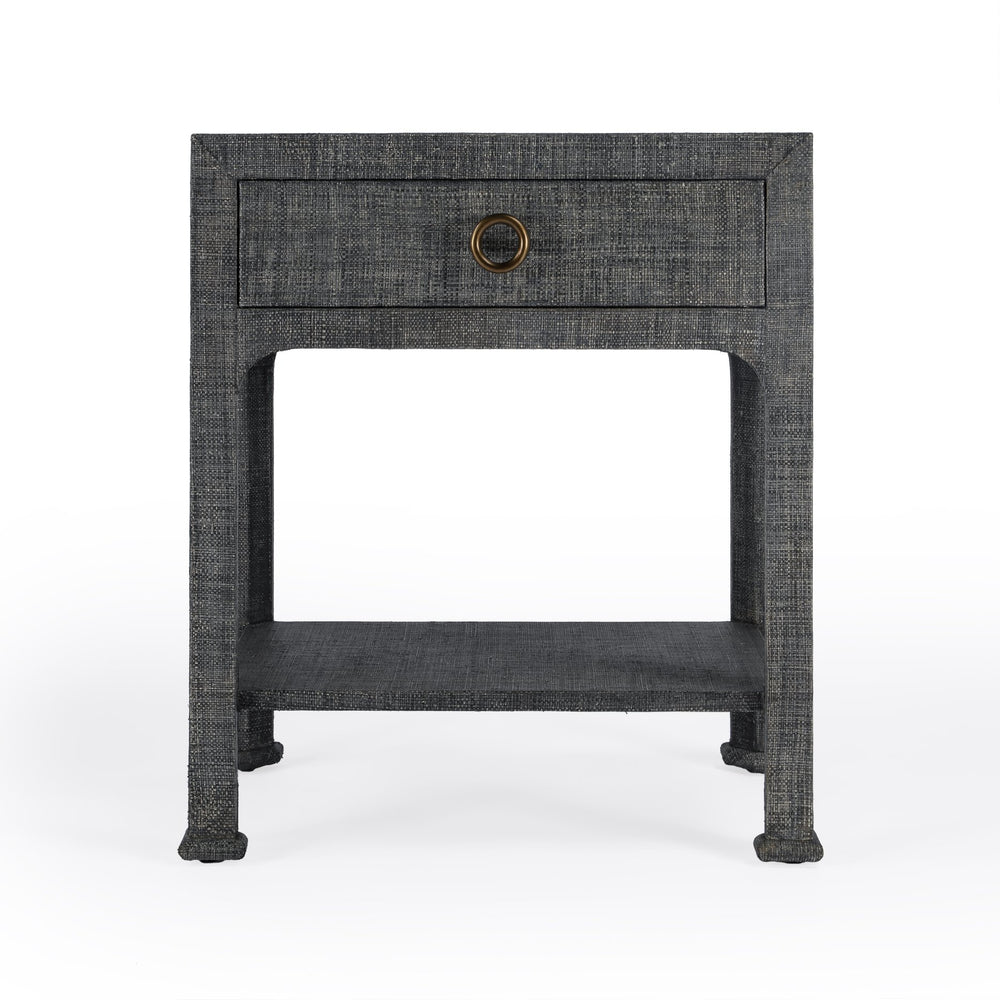 Butler Specialty Chatham Raffia Nightstand - Chic Woven Design With Sliding Drawer And Stylish Display Shelf For Home Charcoal Gmelina Arborea Wood,Mdf,Maple Veneer,Raffia,Aluminum 9147420-butler