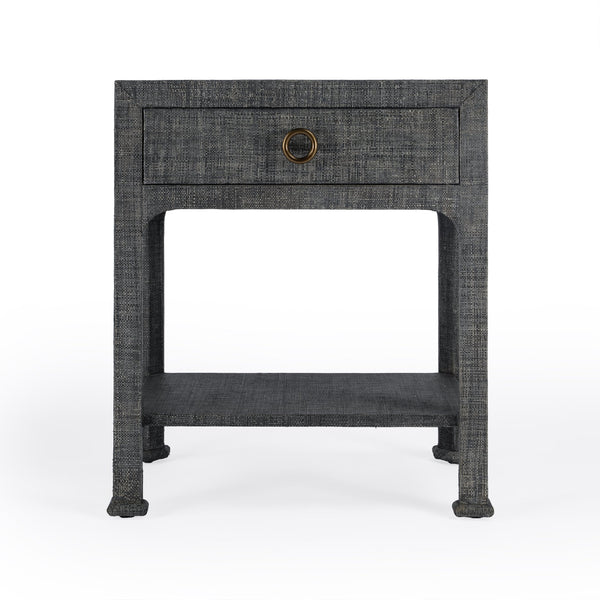 Butler Specialty Chatham Raffia Nightstand - Chic Woven Design With Sliding Drawer And Stylish Display Shelf For Home Charcoal Gmelina Arborea Wood,Mdf,Maple Veneer,Raffia,Aluminum 9147420-butler
