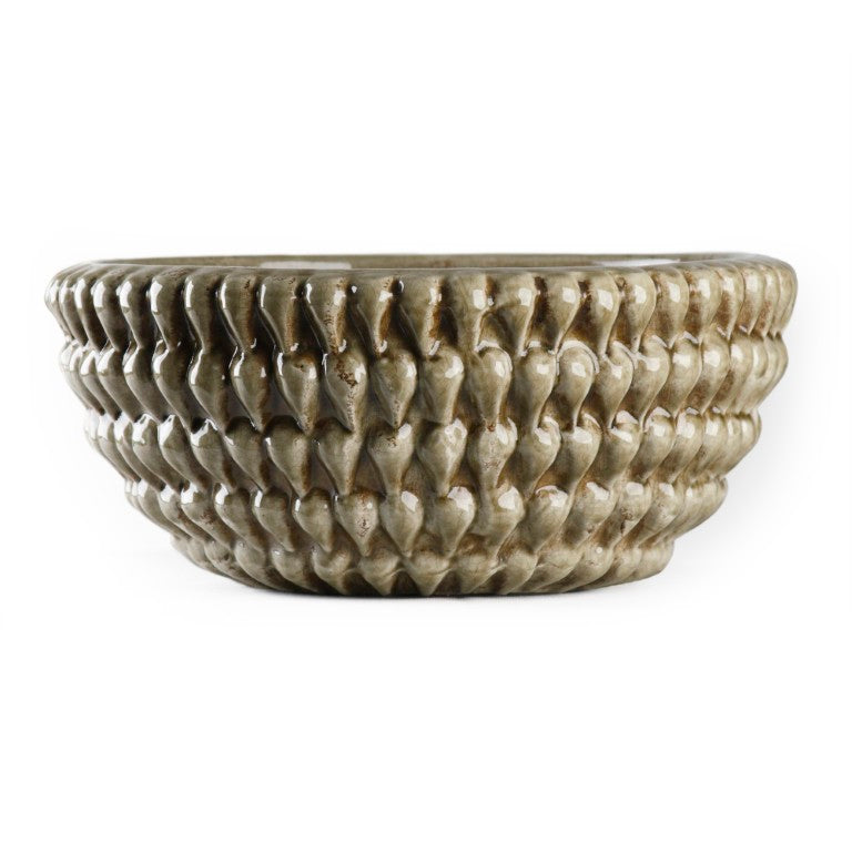 Zentique Distressed Grey Pottery ceramic vase with weathered finish, rustic vintage charm for stylish decor displays W15.5 x H7 x D15.5 9147 L Grey