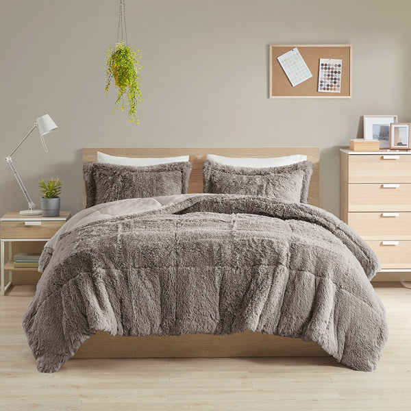 English Elm Twin/Twin Shaggy Long Fur Comforter Mini Set by Malea — Plush Faux Fur Reversible Comforter with Sham, Cozy Warm Texture, Modern Bedroom Upgrade B03595899