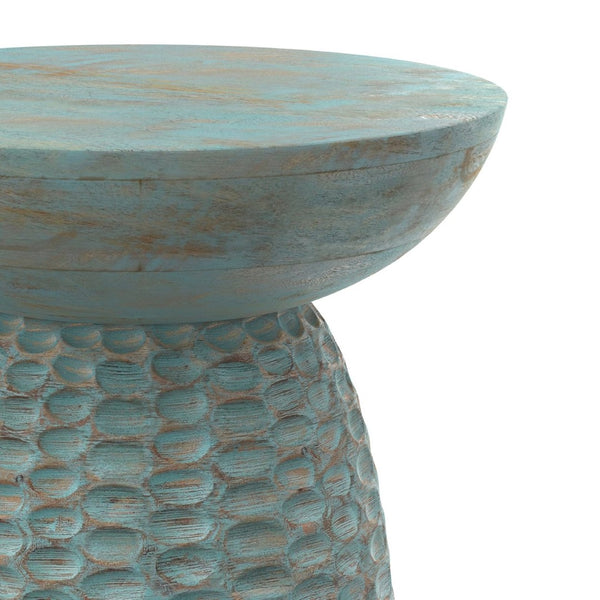 English Elm Boyd Hand-carved Solid Mango Wood Accent Table with White Finish for Modern Living Teal B136P414665