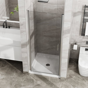 English Elm Goodyo 34"X72" Semi-Frameless Pivot Shower Door & Acrylic Base Combo For Modern Bathrooms Upgrade W1223S00016