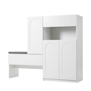 English Elm On-Trend 2-In-1 Shoe Cabinet With Soft Cushion & Arched Doors – Modern Storage Bench For Entryway, White N721P245716K-GIGA