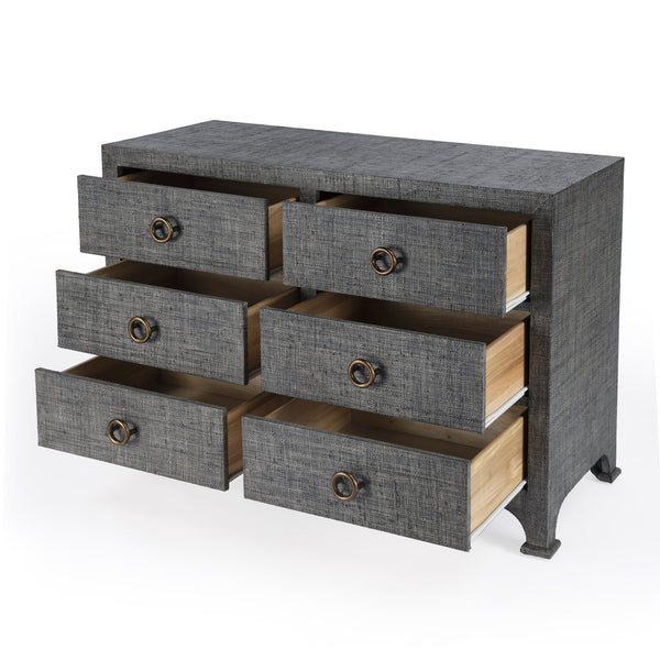 Butler Specialty Chatham 6 Drawer Dresser In Woven Raffia With Brass Pulls - Chic Storage Solution For Any Room Charcoal Gmelina Arborea Wood,Mdf,Maple Veneer,Raffia,Aluminum 9149420-butler